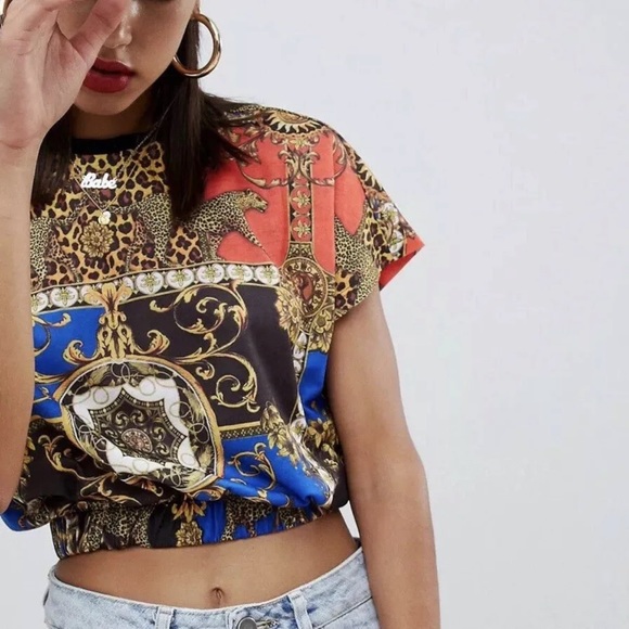 Asos Animal Chain Print Colorful Short Sleeve Crop Top Size 10 Medium - Picture 4 of 8